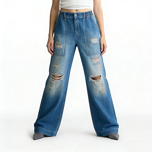 Women's Summer Straight Jeans - High-Waisted Printed Denim Streetwear