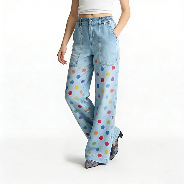 Women's Summer Breathable Jeans - High-Waisted Straight Printed Loose Streetwear