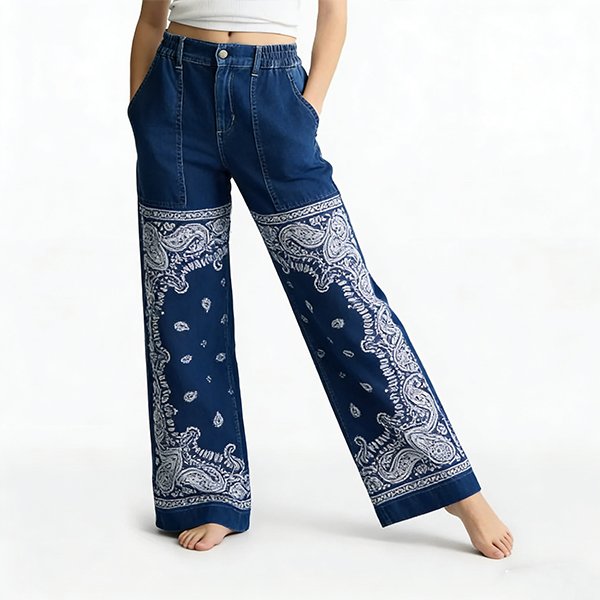 Summer High-Waisted Straight Jeans - Women's Printed Denim Streetwear Casual